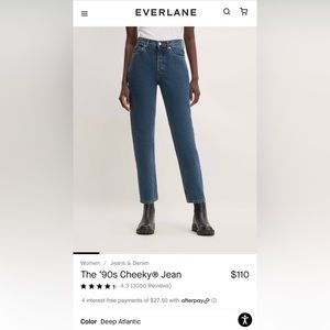 Everlane The ‘90s Cheeky Jean in Deep Atlantic, size 25 ankle length